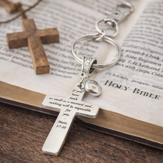 Mustard Seed Faith Cross Clip On Keychain Stainless Steel Christian Keychain Scripture Gift Matt 17 20 Inspirational Faith