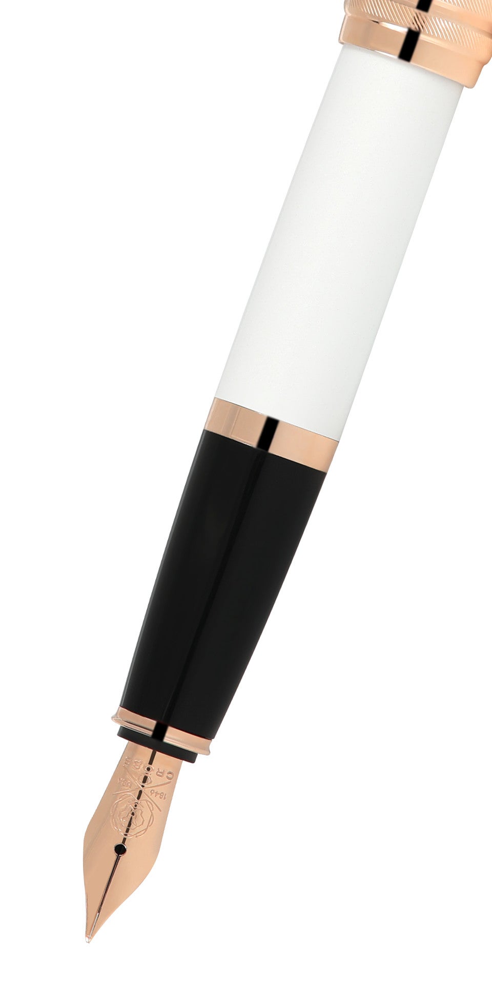 Bailey™ Pearlescent White Lacquer Rose Gold Plated Stainless Steel Fine Nib Fountain Pen