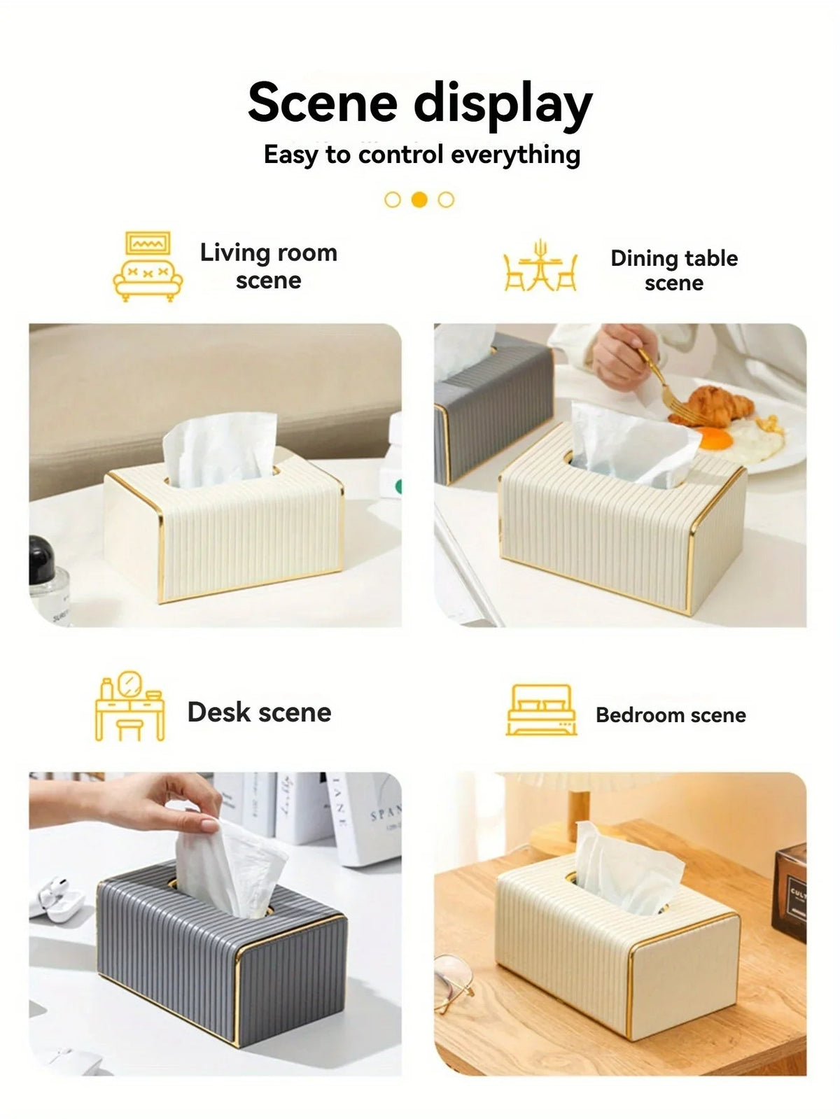 [Luxury Tissue Box Cover] Premium Faux Leather 1-Pack Striped Tissue Box Cover | Dual-Purpose for Dining Table & Home Decor, Golden Accents, Holds Standard Tissues, Modern Luxury Design for Living Room, Office, Hotel