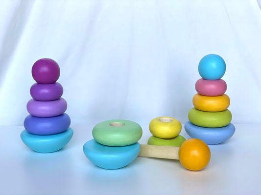 Wooden Ring Stacking Pyramid Pastel