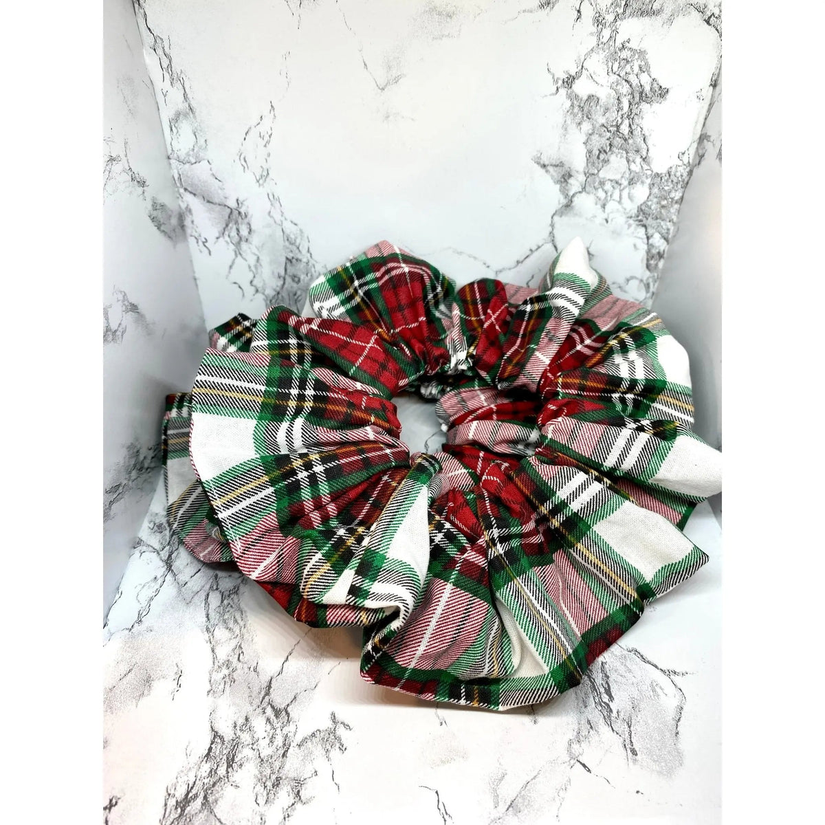 Red, Green, and White Plaid Christmas Scrunchie
