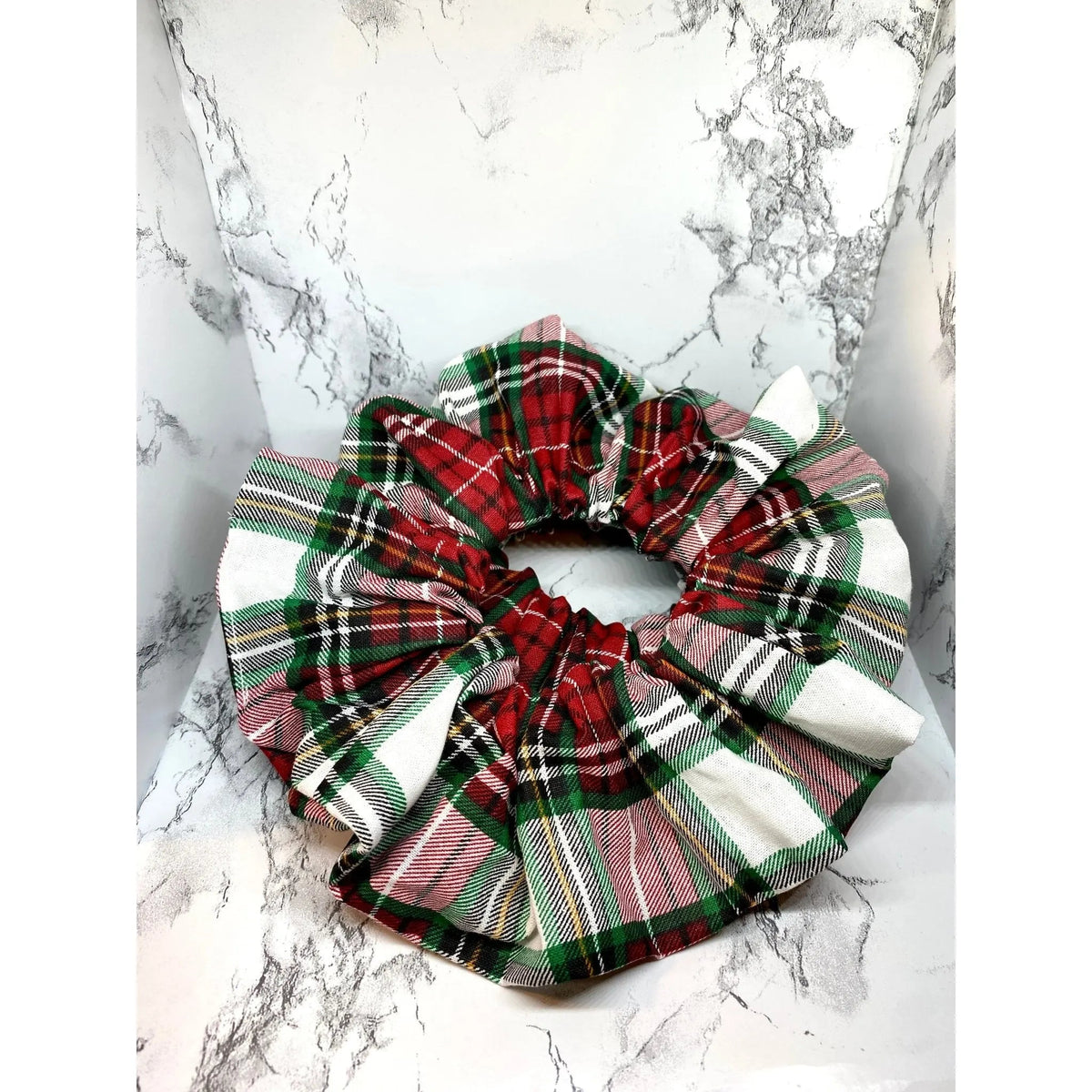 Red, Green, and White Plaid Christmas Scrunchie