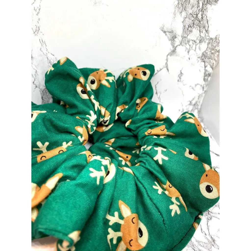 Green Reindeer Christmas Scrunchie