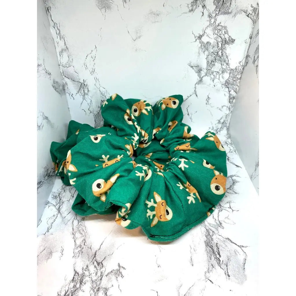 Green Reindeer Christmas Scrunchie