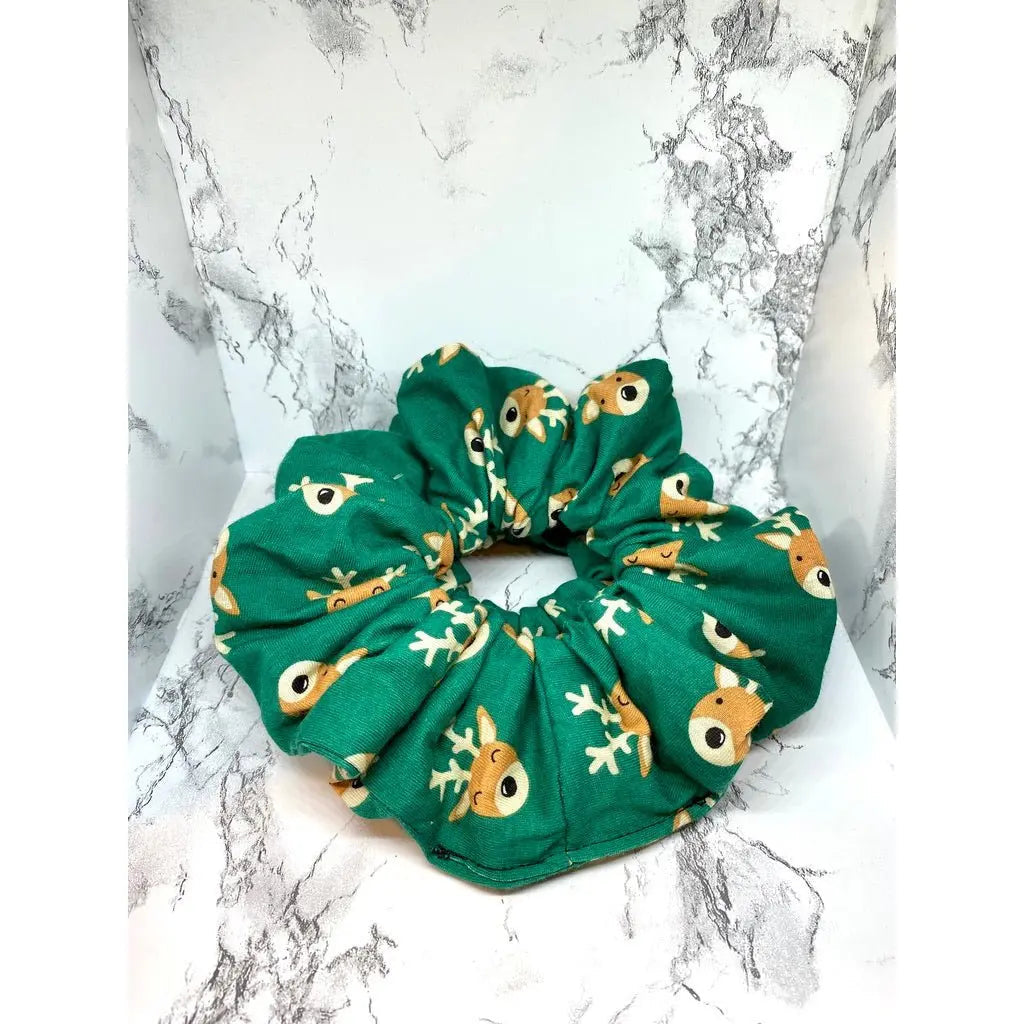 Green Reindeer Christmas Scrunchie
