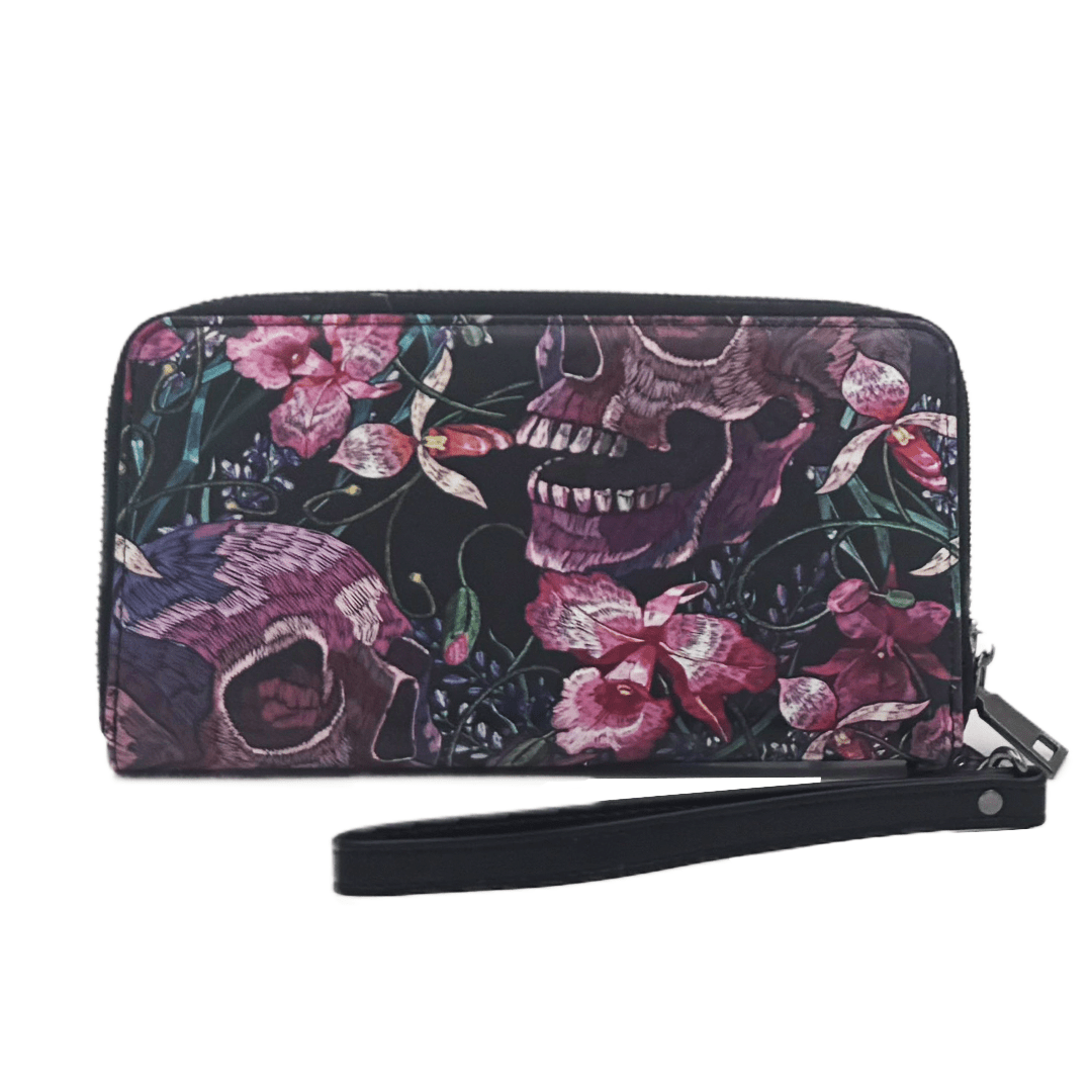 Skulls and Flowers Clutch Wallet