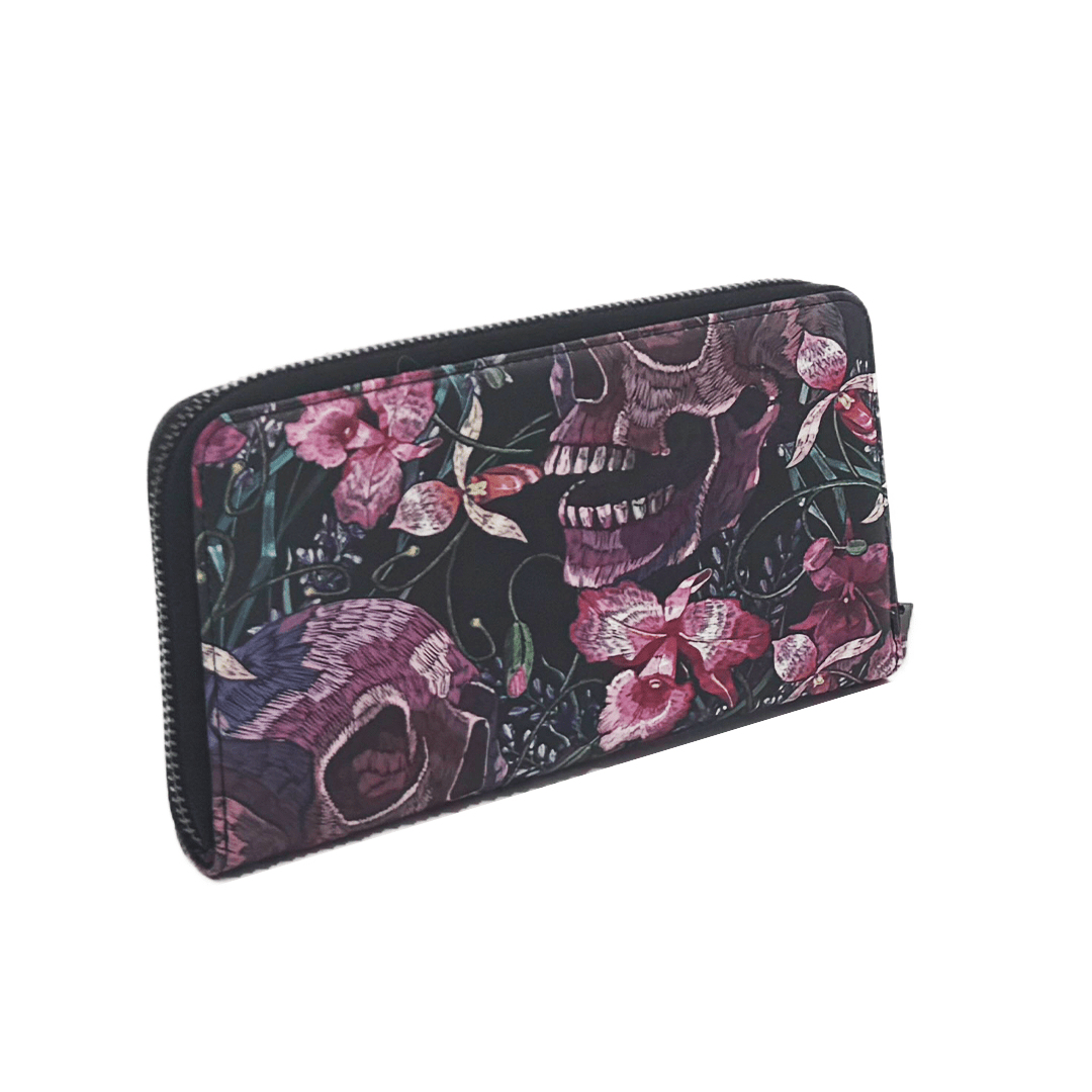 Skulls and Flowers Clutch Wallet